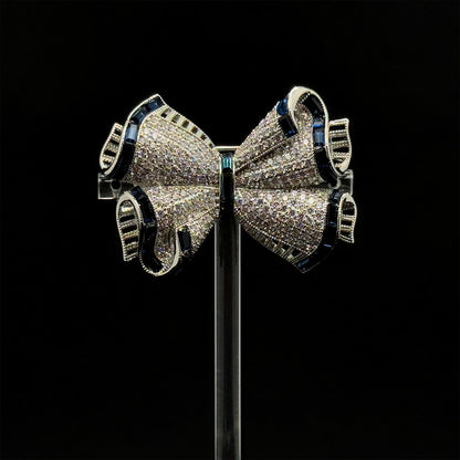 French Bow Zircon Copper Brooch for Dress and Suit