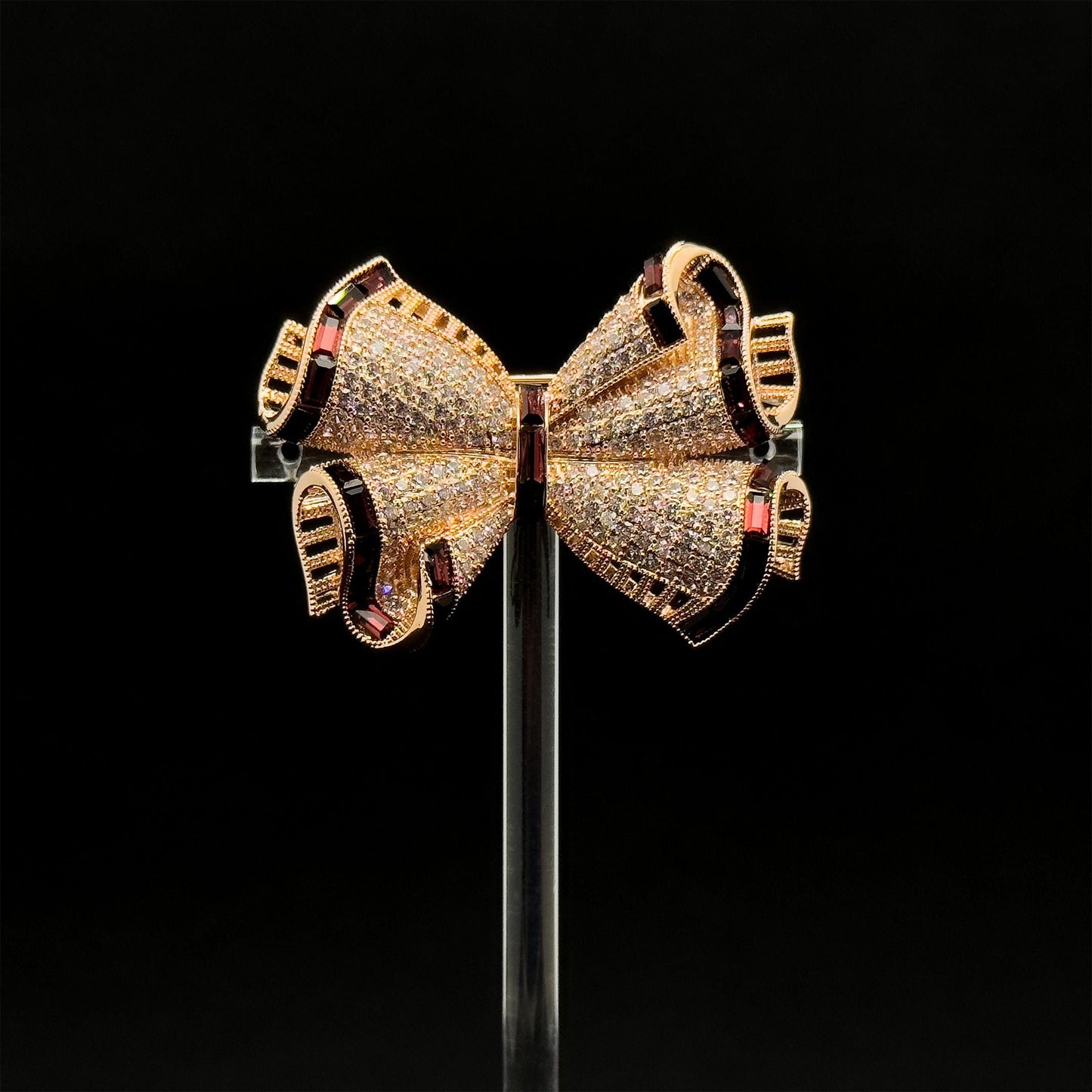 French Bow Zircon Copper Brooch for Dress and Suit