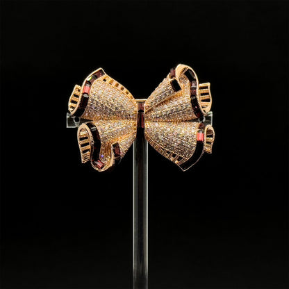 French Bow Zircon Copper Brooch for Dress and Suit