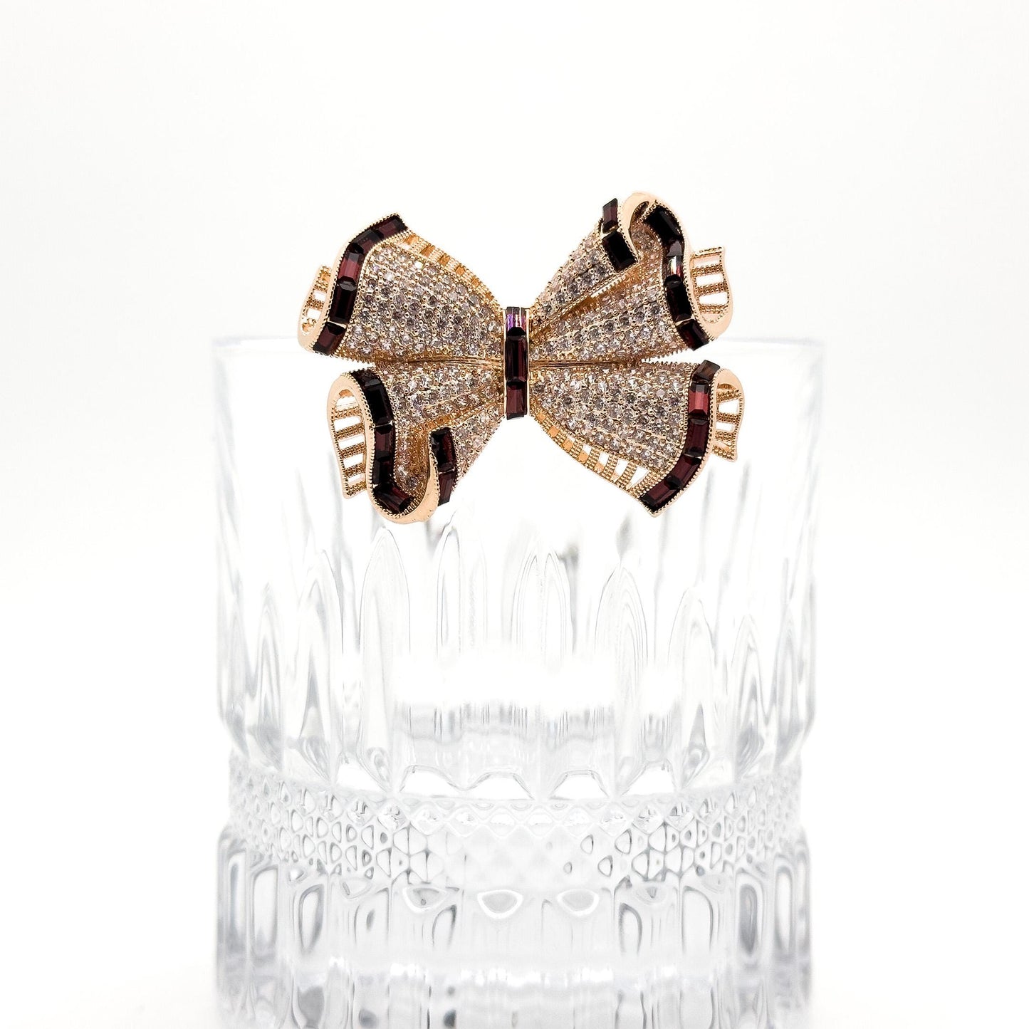 French Bow Zircon Copper Brooch for Dress and Suit