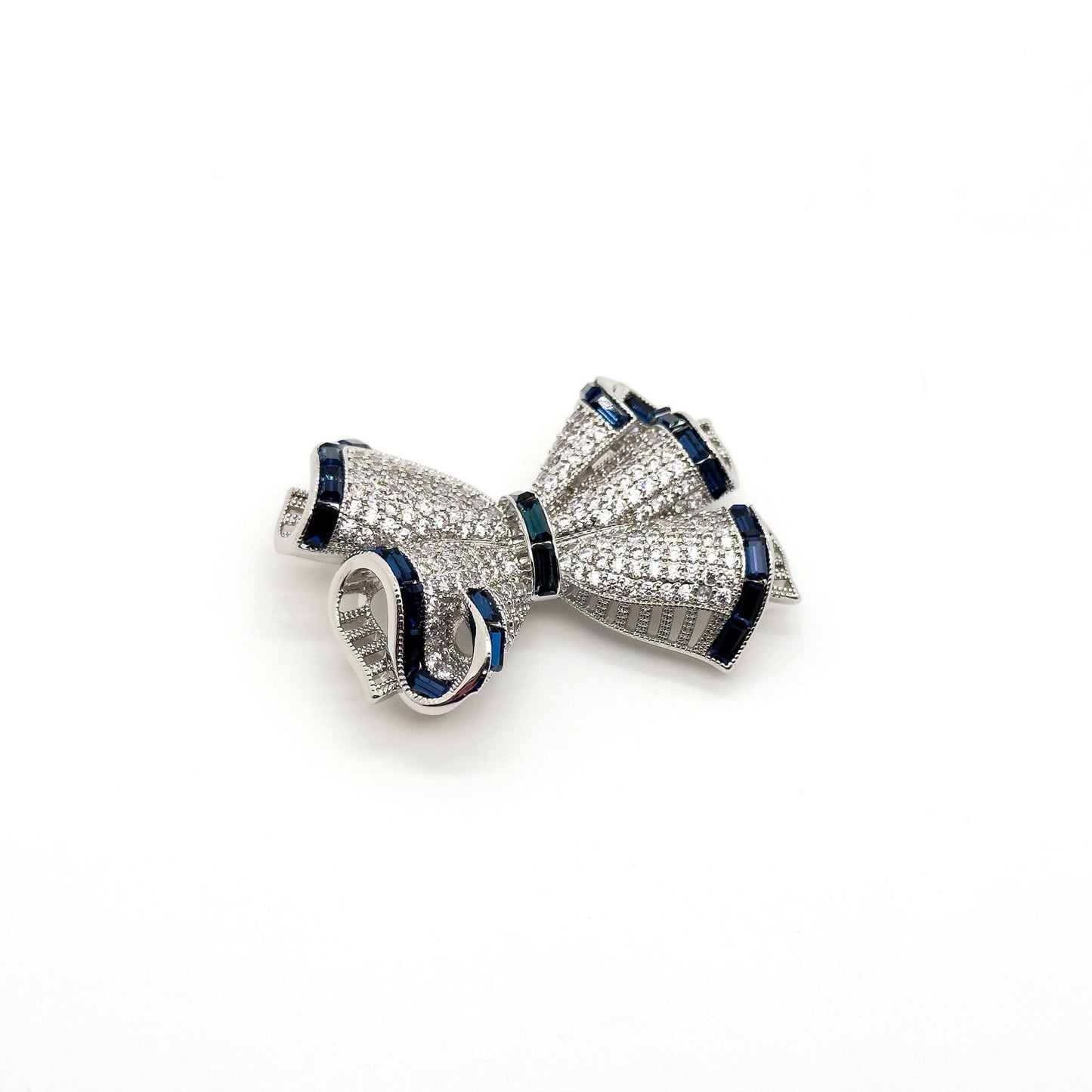 French Bow Zircon Copper Brooch for Dress and Suit