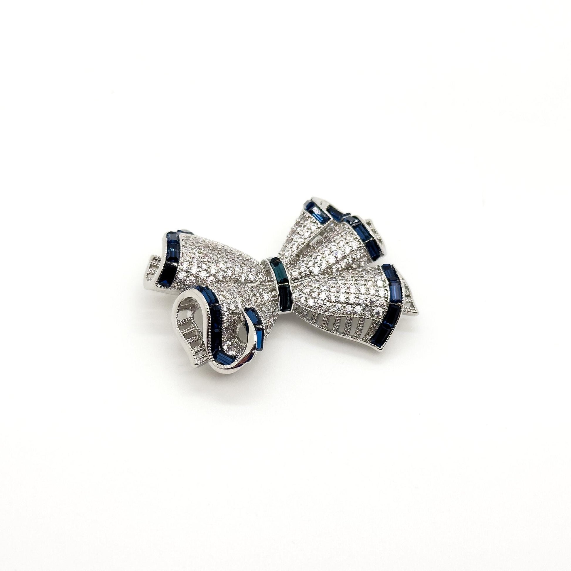 French Bow Zircon Copper Brooch for Dress and Suit