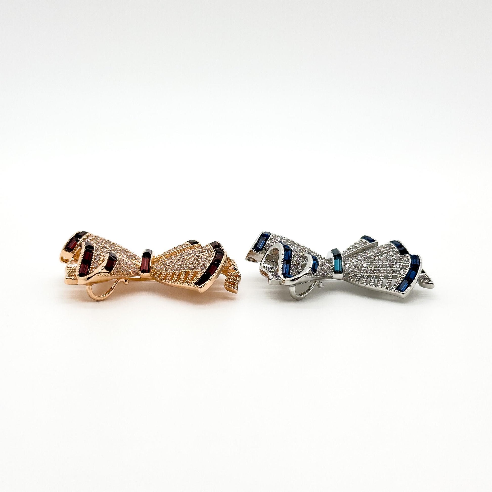 French Bow Zircon Copper Brooch for Dress and Suit