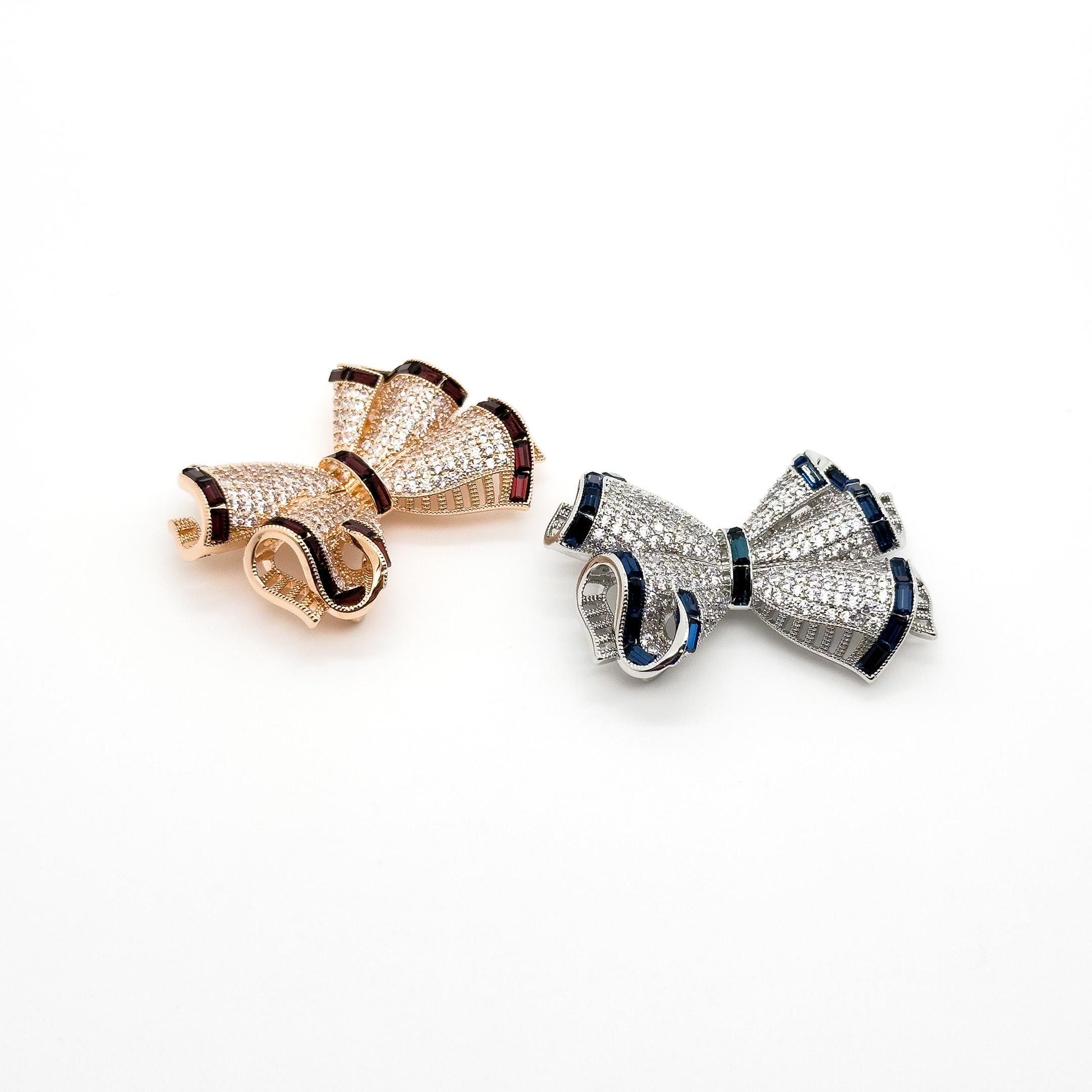 French Bow Zircon Copper Brooch for Dress and Suit