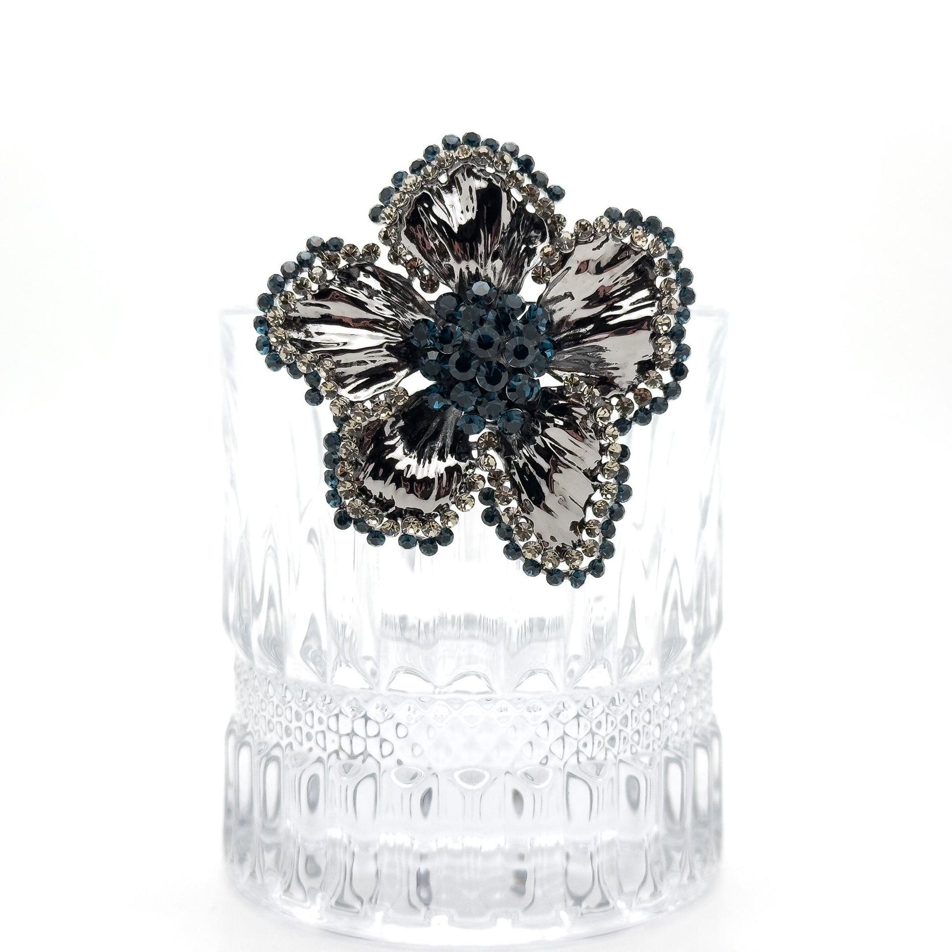 Vintage Glittering Flower Brooch Copper Glass Zircon Sparkle Bridal Party