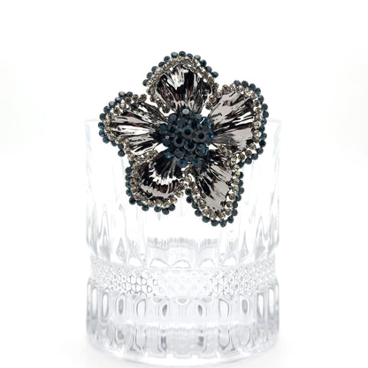 Vintage Glittering Flower Brooch Copper Glass Zircon Sparkle Bridal Party