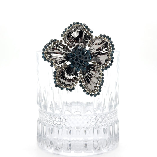 Vintage Glittering Flower Brooch Copper Glass Zircon Sparkle Bridal Party