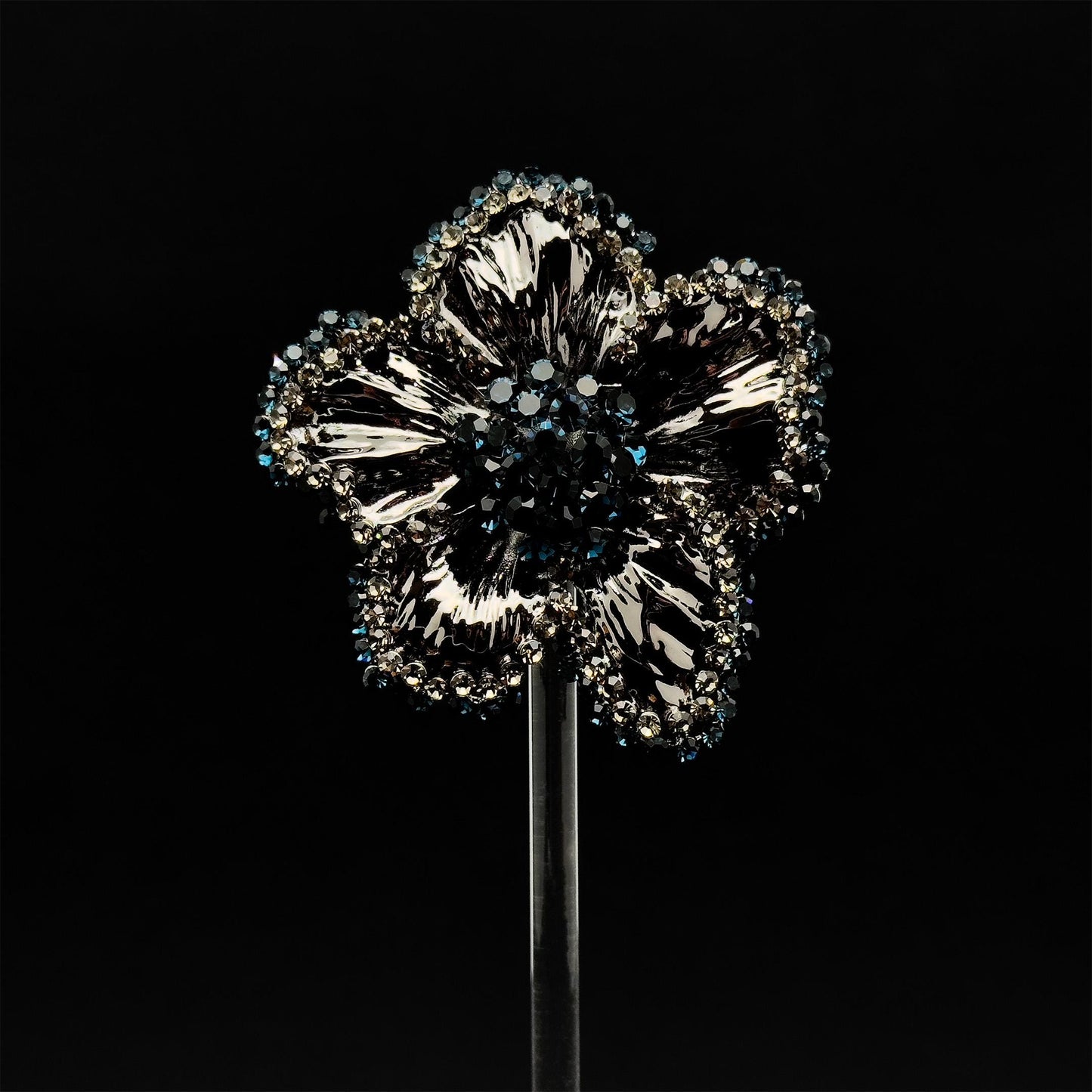 Vintage Glittering Flower Brooch Copper Glass Zircon Sparkle Bridal Party