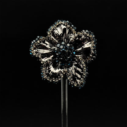 Vintage Glittering Flower Brooch Copper Glass Zircon Sparkle Bridal Party