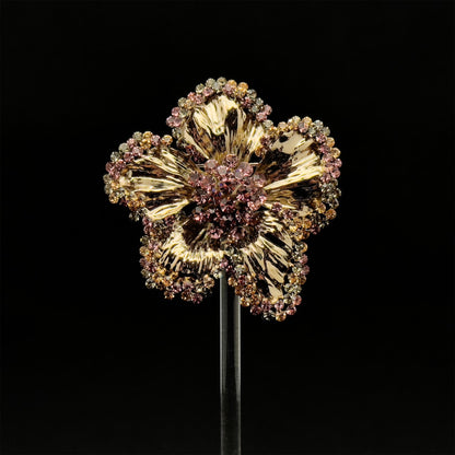 Vintage Glittering Flower Brooch Copper Glass Zircon Sparkle Bridal Party