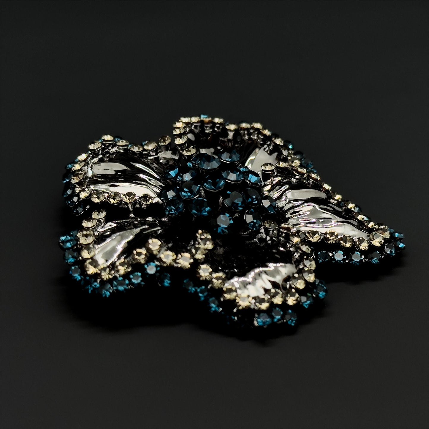 Vintage Glittering Flower Brooch Copper Glass Zircon Sparkle Bridal Party