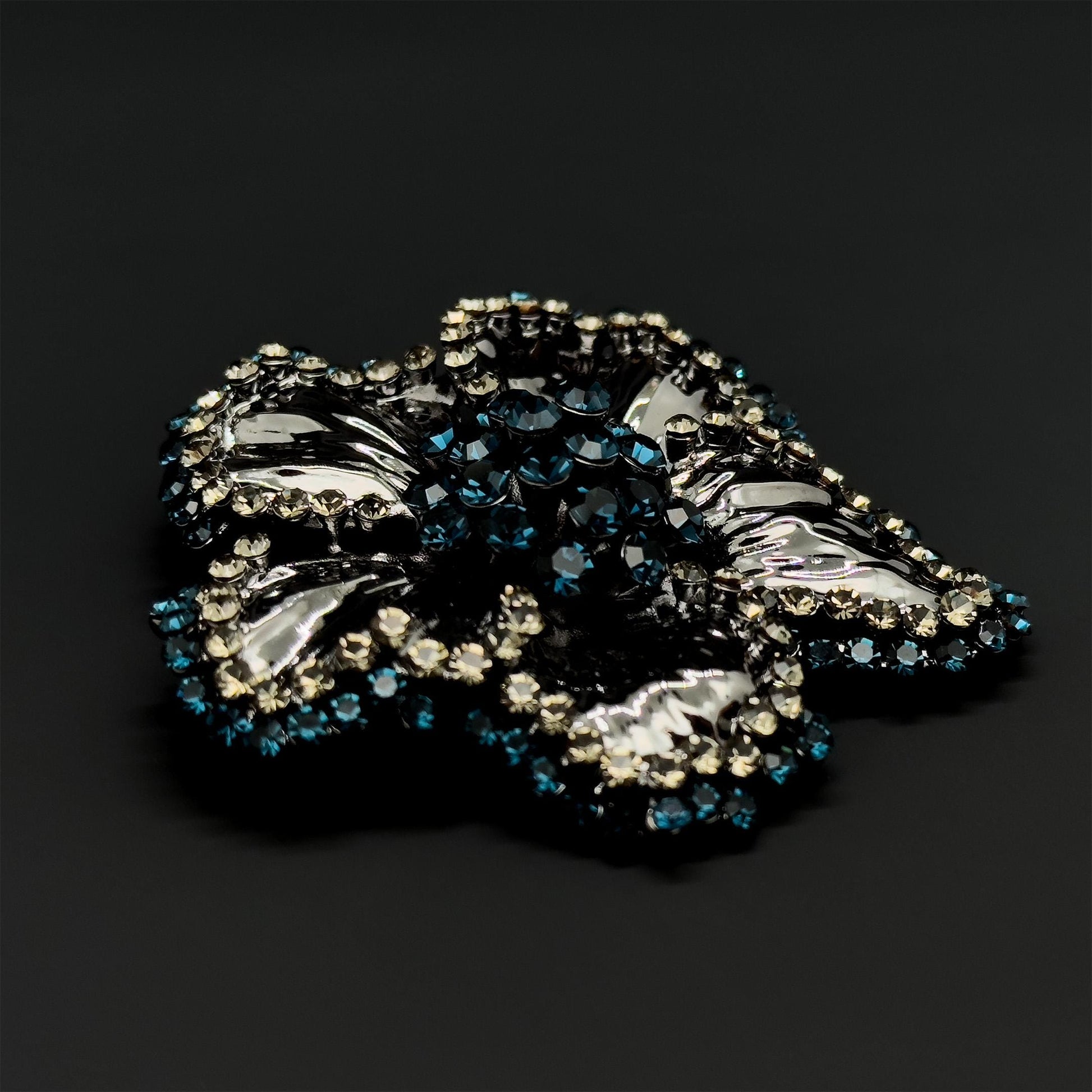 Vintage Glittering Flower Brooch Copper Glass Zircon Sparkle Bridal Party