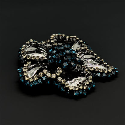 Vintage Glittering Flower Brooch Copper Glass Zircon Sparkle Bridal Party