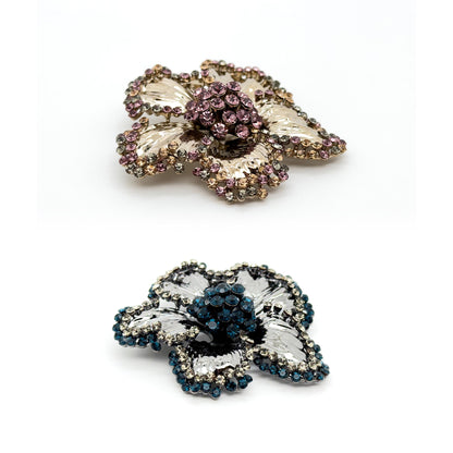 Vintage Glittering Flower Brooch Copper Glass Zircon Sparkle Bridal Party