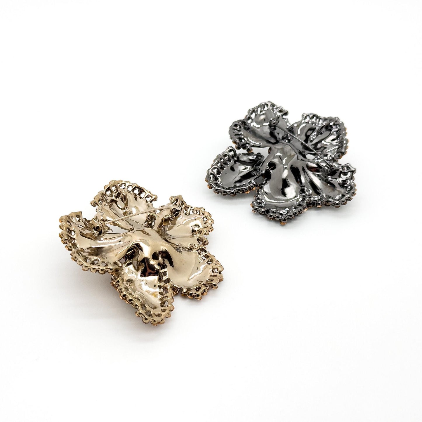 Vintage Glittering Flower Brooch Copper Glass Zircon Sparkle Bridal Party