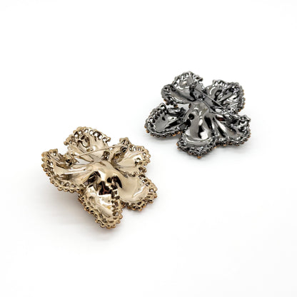 Vintage Glittering Flower Brooch Copper Glass Zircon Sparkle Bridal Party