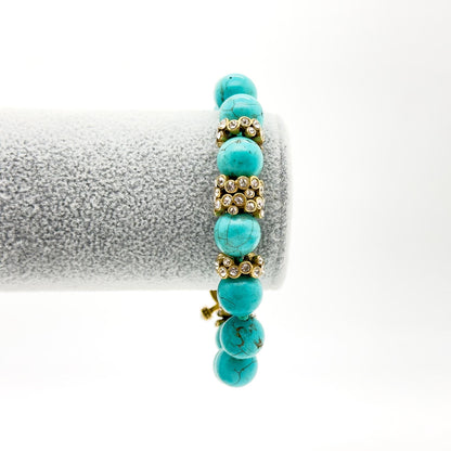 Vintage Art Deco Turquoise Rhinestone Copper Adjustable Bracelet Handmade Gift