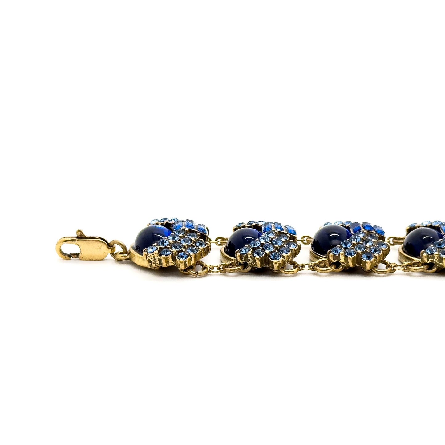 Vintage Art Deco Blue Glass Wide Bracelet with Zircon