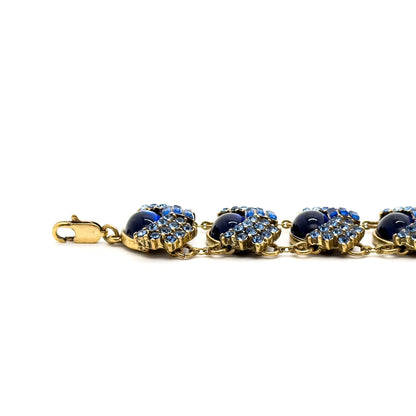 Vintage Art Deco Blue Glass Wide Bracelet with Zircon