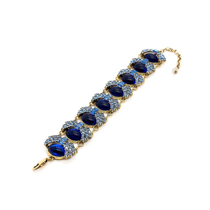 Vintage Art Deco Blue Glass Wide Bracelet with Zircon