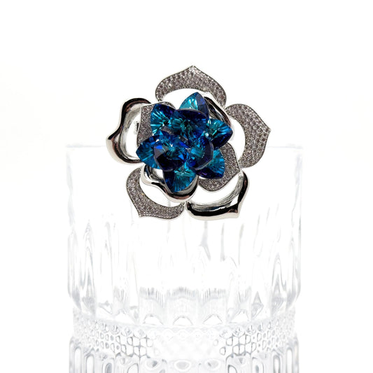 Minimalist Blue Rose Brooch with K9 Crystal, Copper Pin