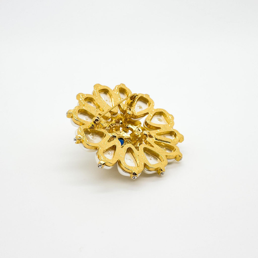 Vintage Art Deco Sunflower Brooch 3D Pearl Gold-Plated Pin