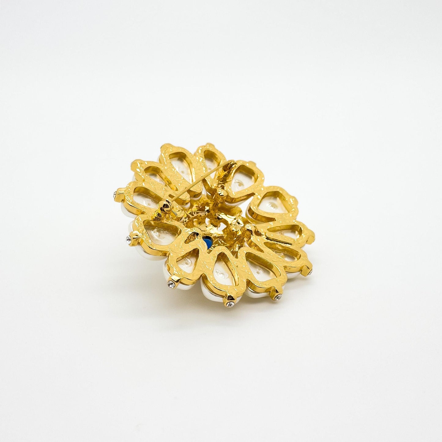 Vintage Art Deco Sunflower Brooch 3D Pearl Gold-Plated Pin