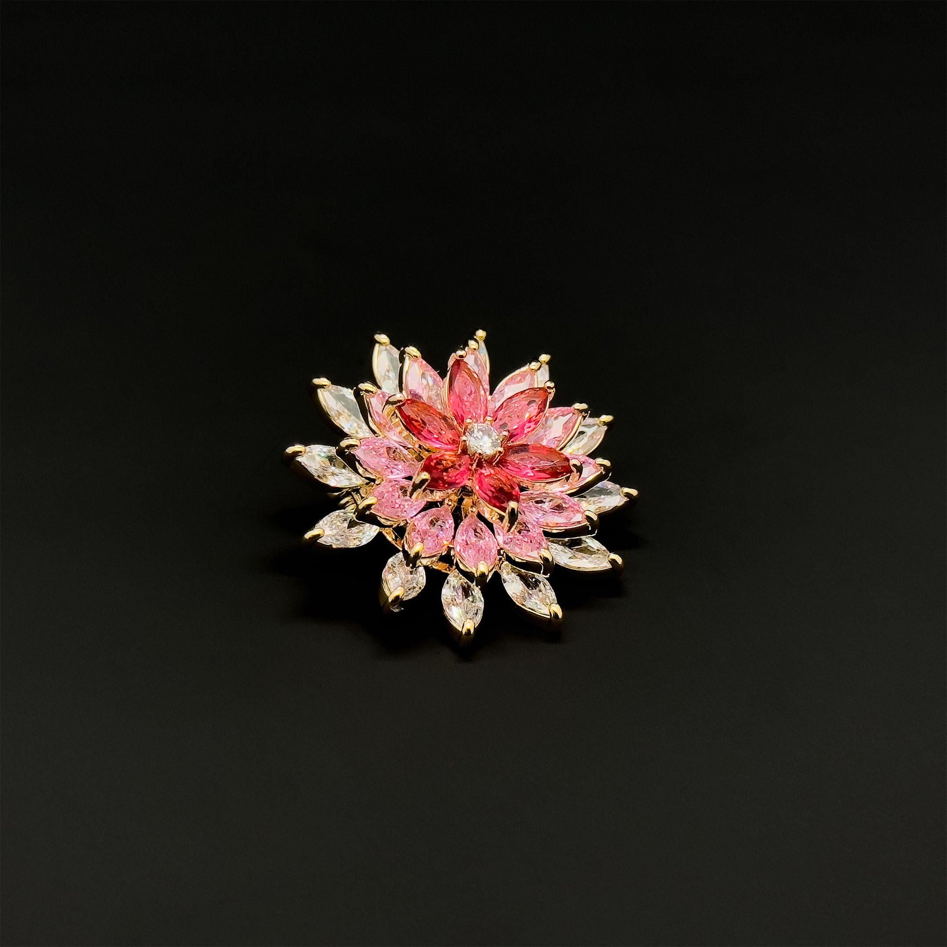 Pink Gradient Rotating Sunflower Brooch, Gold-Plated Zircon Pin