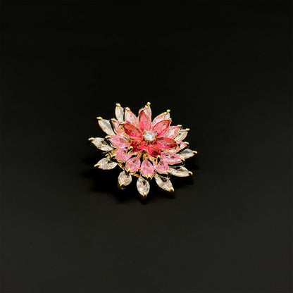 Pink Gradient Rotating Sunflower Brooch, Gold-Plated Zircon Pin
