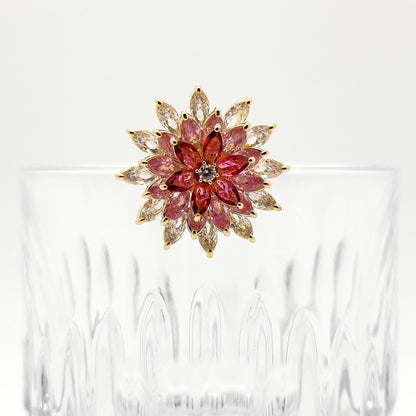 Pink Gradient Rotating Sunflower Brooch, Gold-Plated Zircon Pin