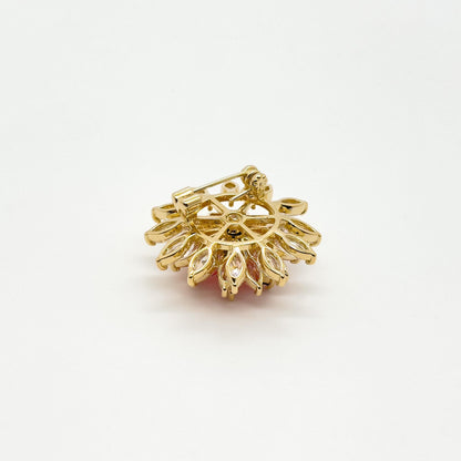Pink Gradient Rotating Sunflower Brooch, Gold-Plated Zircon Pin