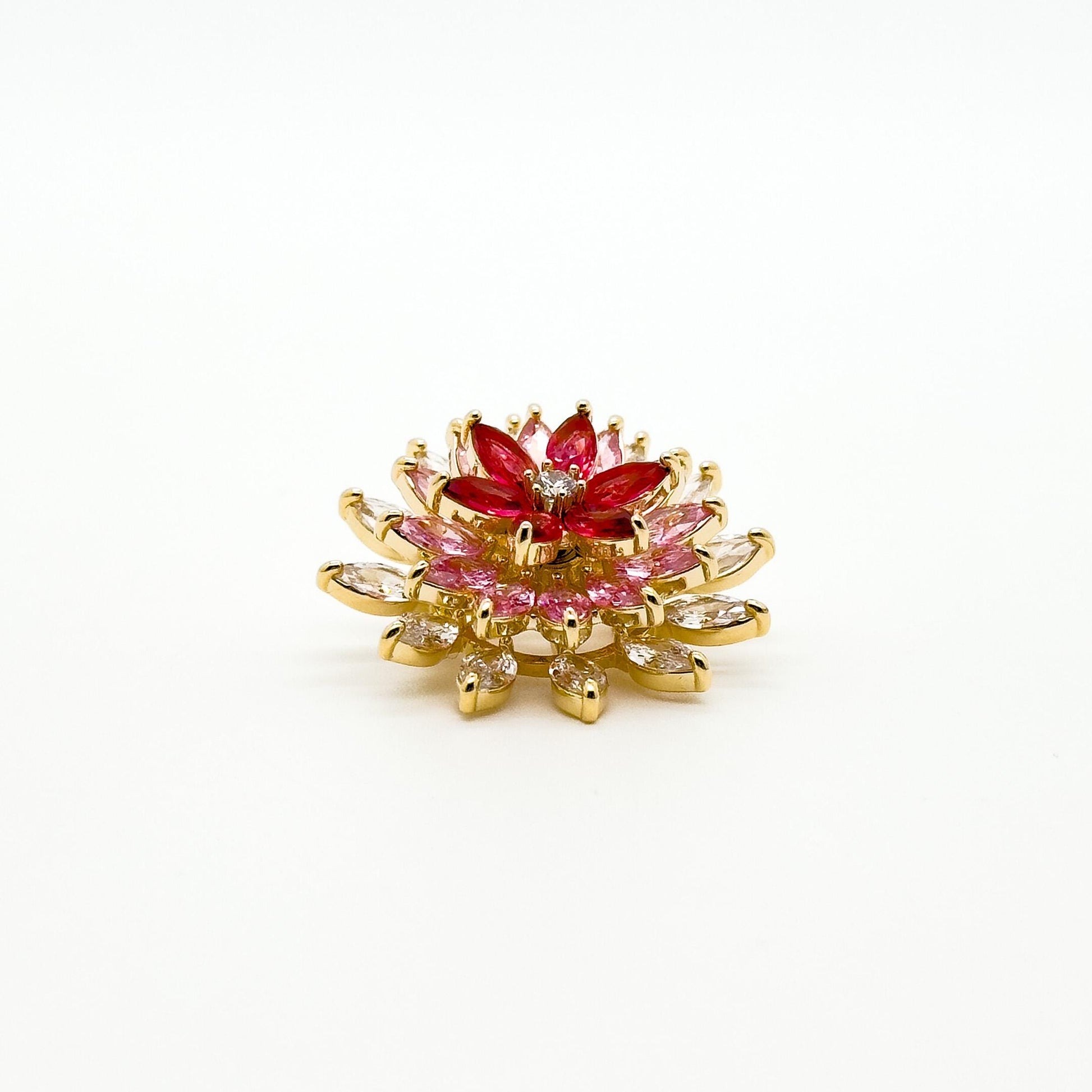 Pink Gradient Rotating Sunflower Brooch, Gold-Plated Zircon Pin