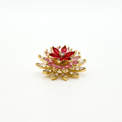 Pink Gradient Rotating Sunflower Brooch, Gold-Plated Zircon Pin