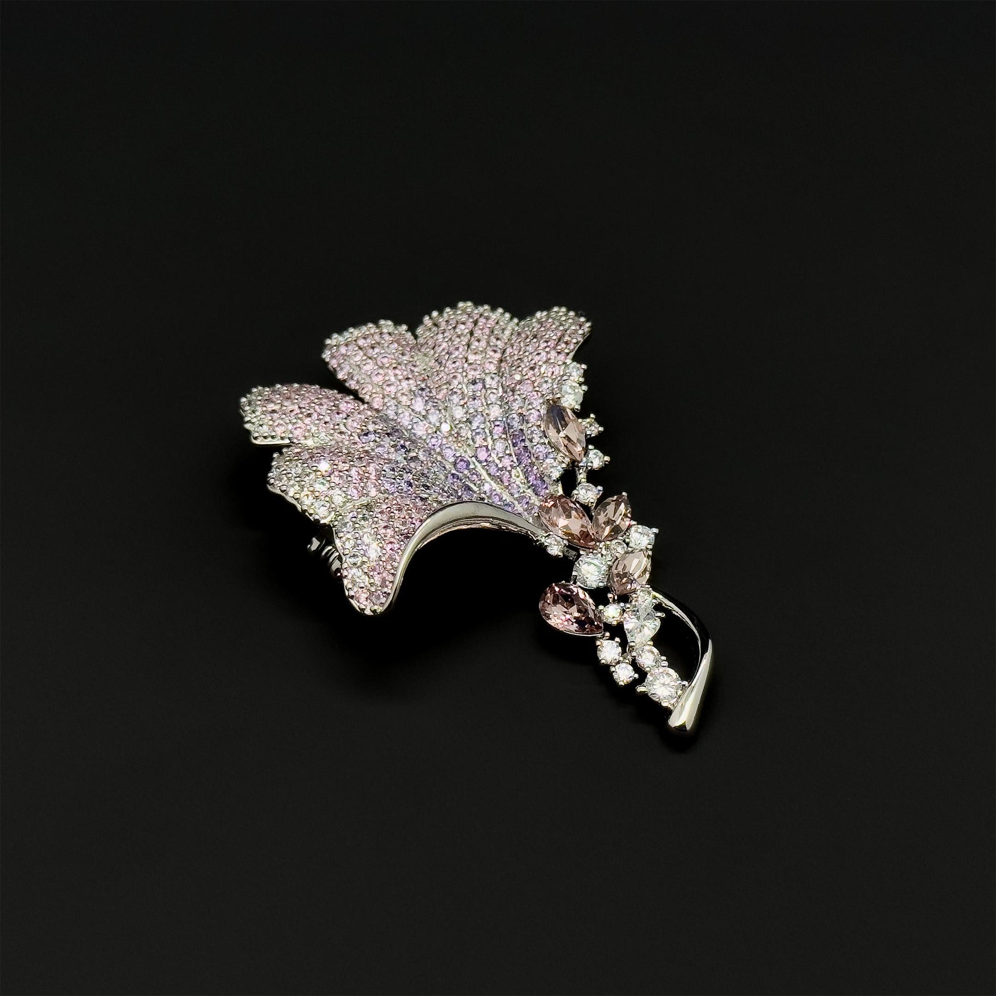 Luxury Ginkgo Leaf 3D Brooch with Zircon Copper Finish