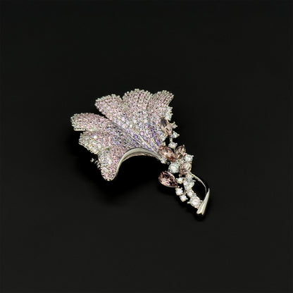 Luxury Ginkgo Leaf 3D Brooch with Zircon Copper Finish