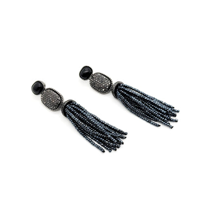 Handmade Art Deco Agate Dangle Earrings with Beaded Detail