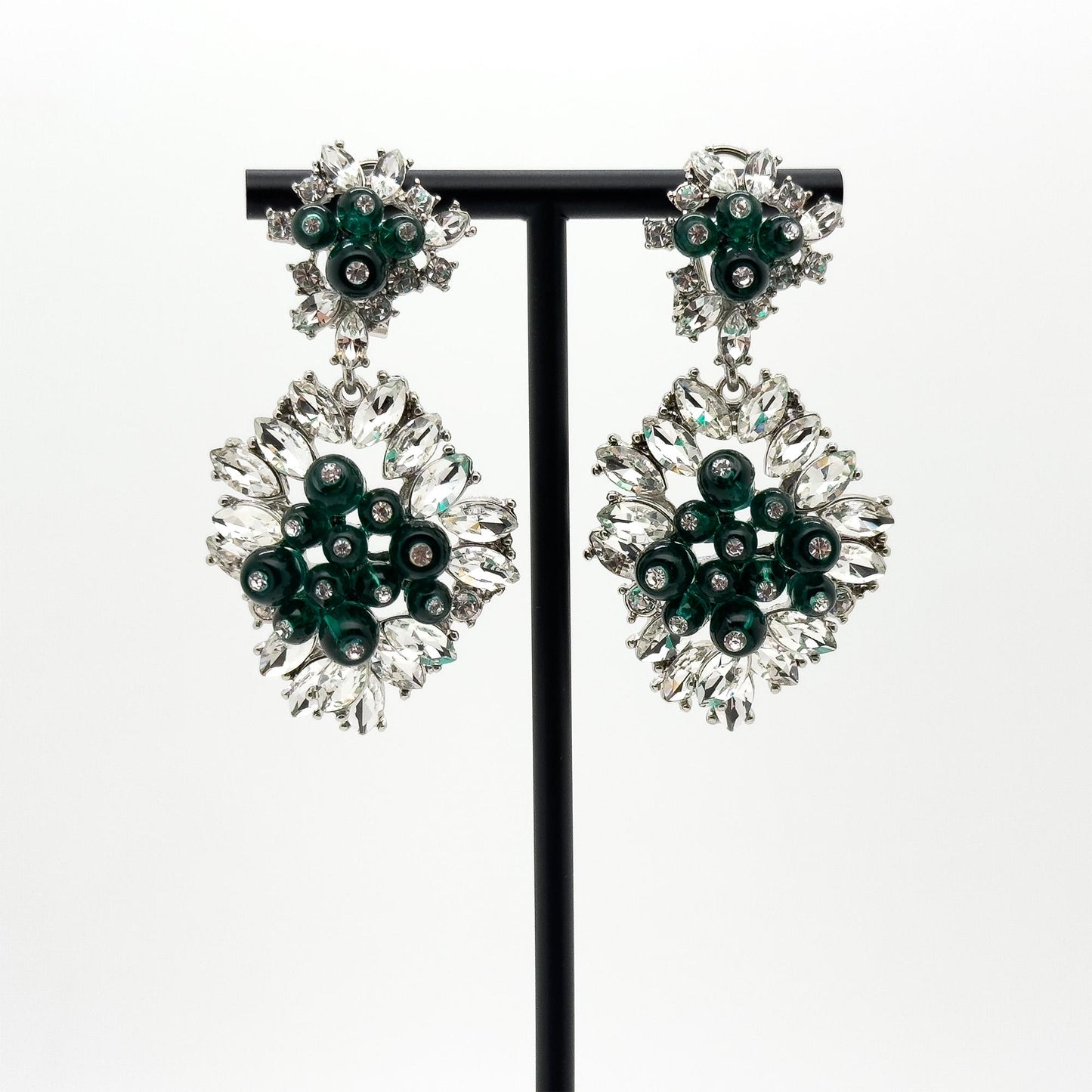 Vintage Art Deco Dangle Earrings Emerald Purple Glass Rhinestone