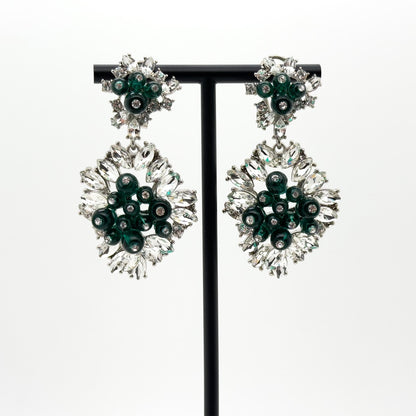 Vintage Art Deco Dangle Earrings Emerald Purple Glass Rhinestone