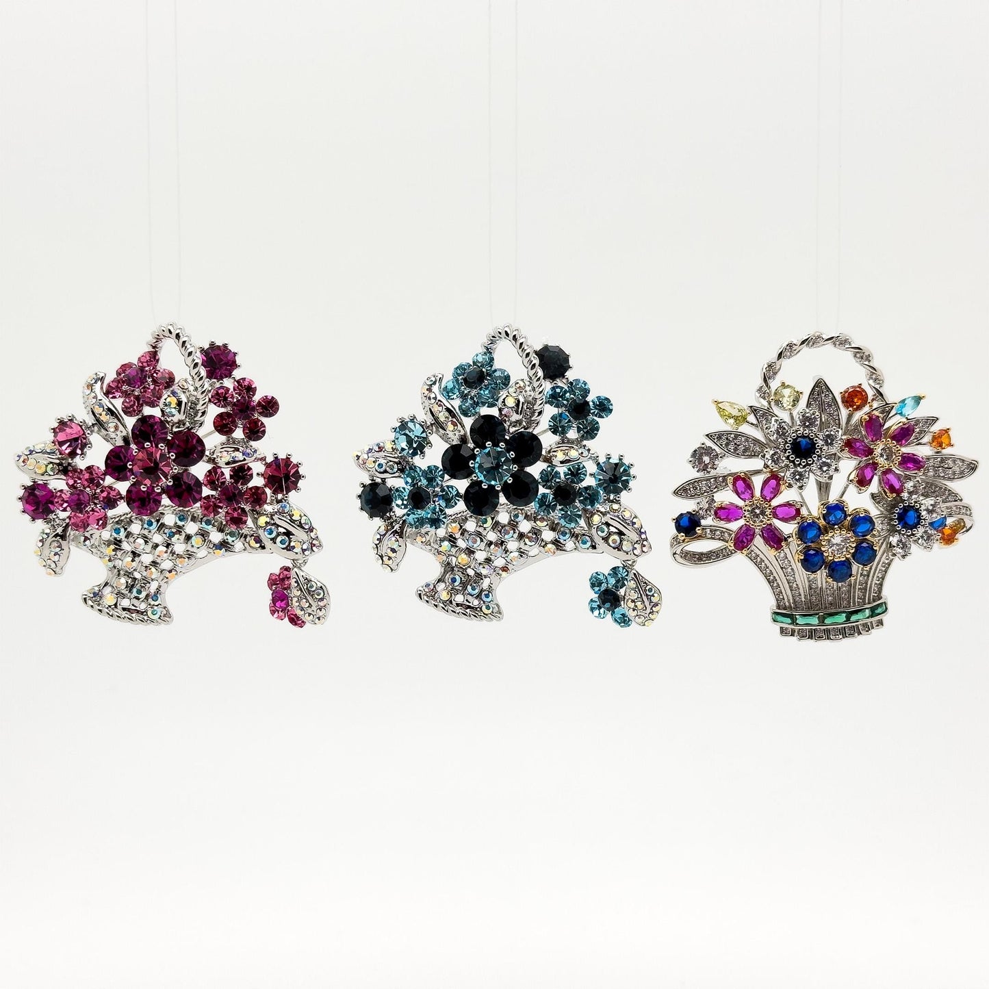 Zircon Floral Basket Brooch Copper Crystal Brooch for Women