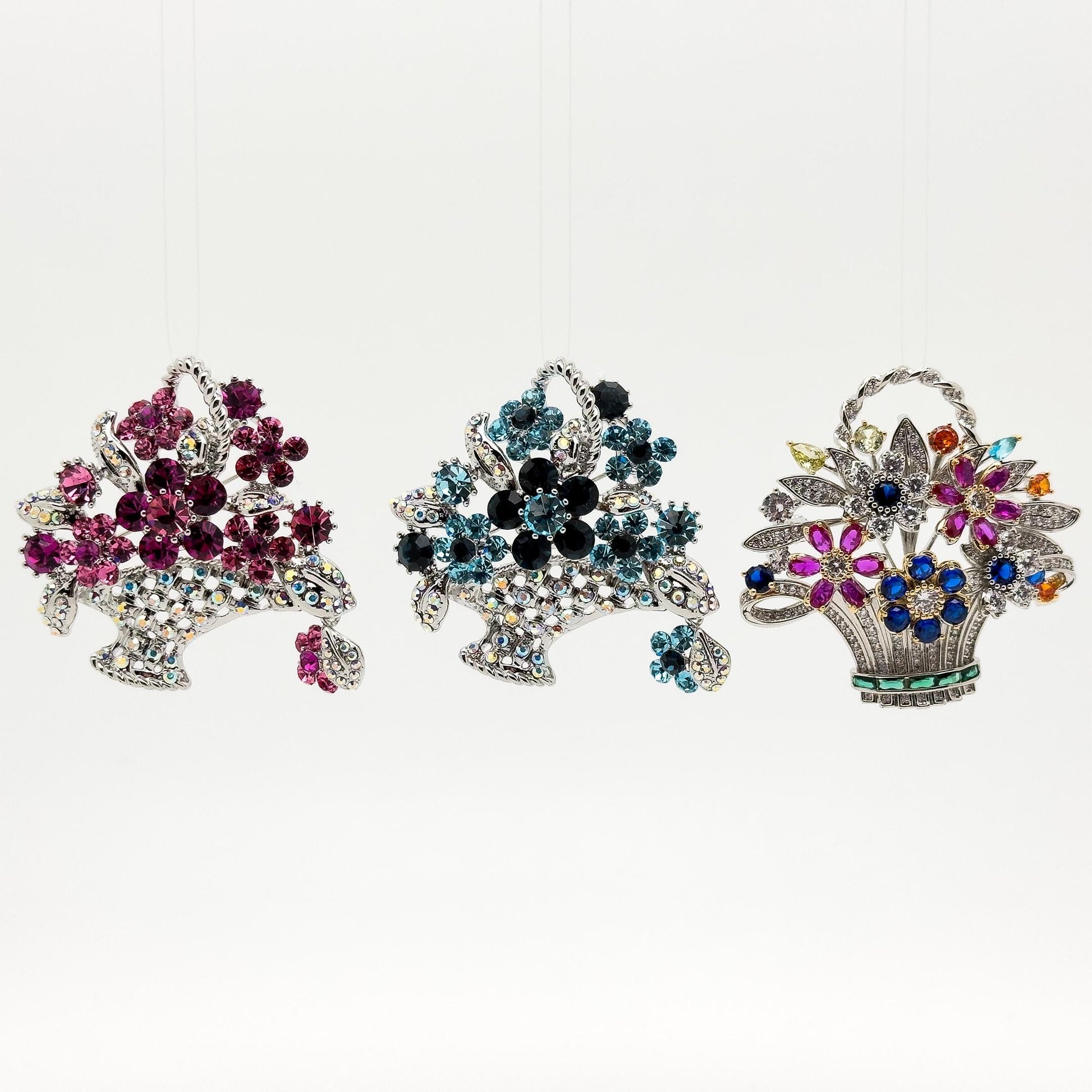 Zircon Floral Basket Brooch Copper Crystal Brooch for Women