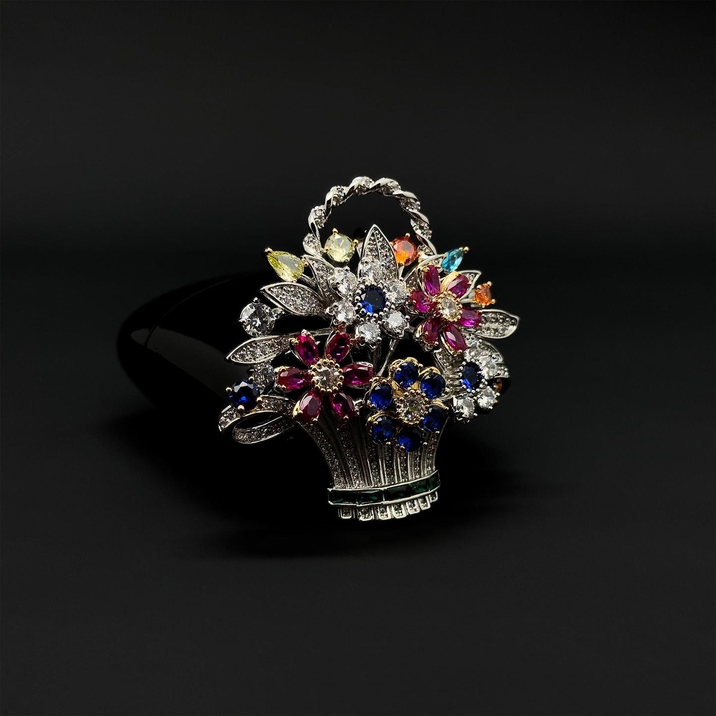 Zircon Floral Basket Brooch Copper Crystal Brooch for Women