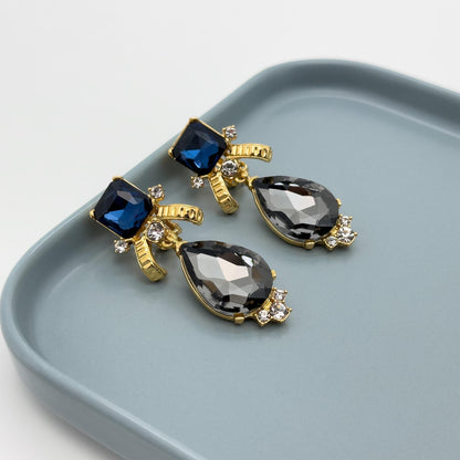 Vintage Art Deco Black Crystal Clip-On Dangle Court Earrings