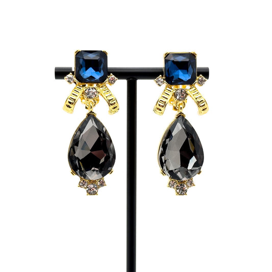 Vintage Art Deco Black Crystal Clip-On Dangle Court Earrings