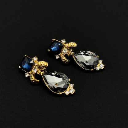 Vintage Art Deco Black Crystal Clip-On Dangle Court Earrings