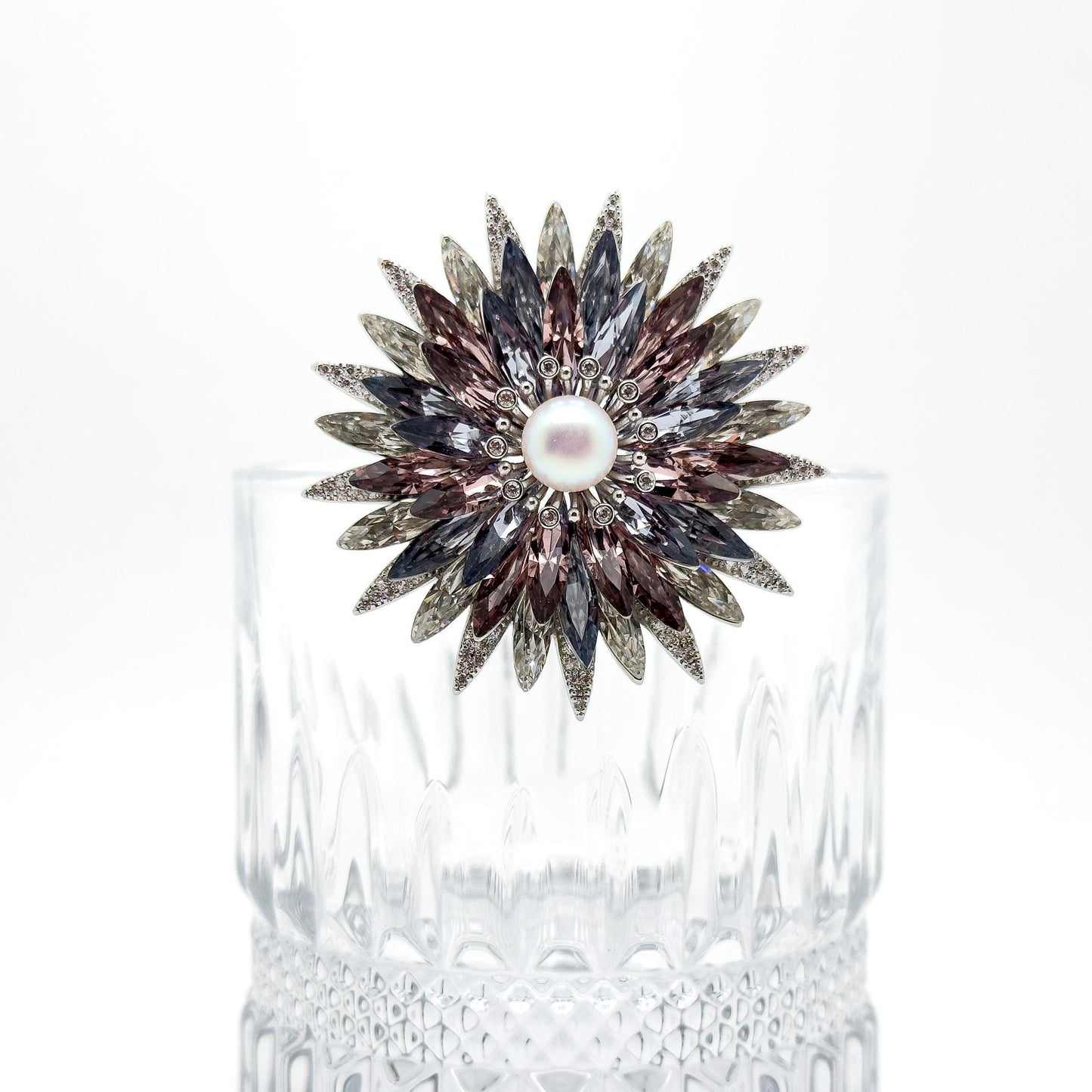 French Retro Crystal Flower Brooch with Austrian Crystal Accents