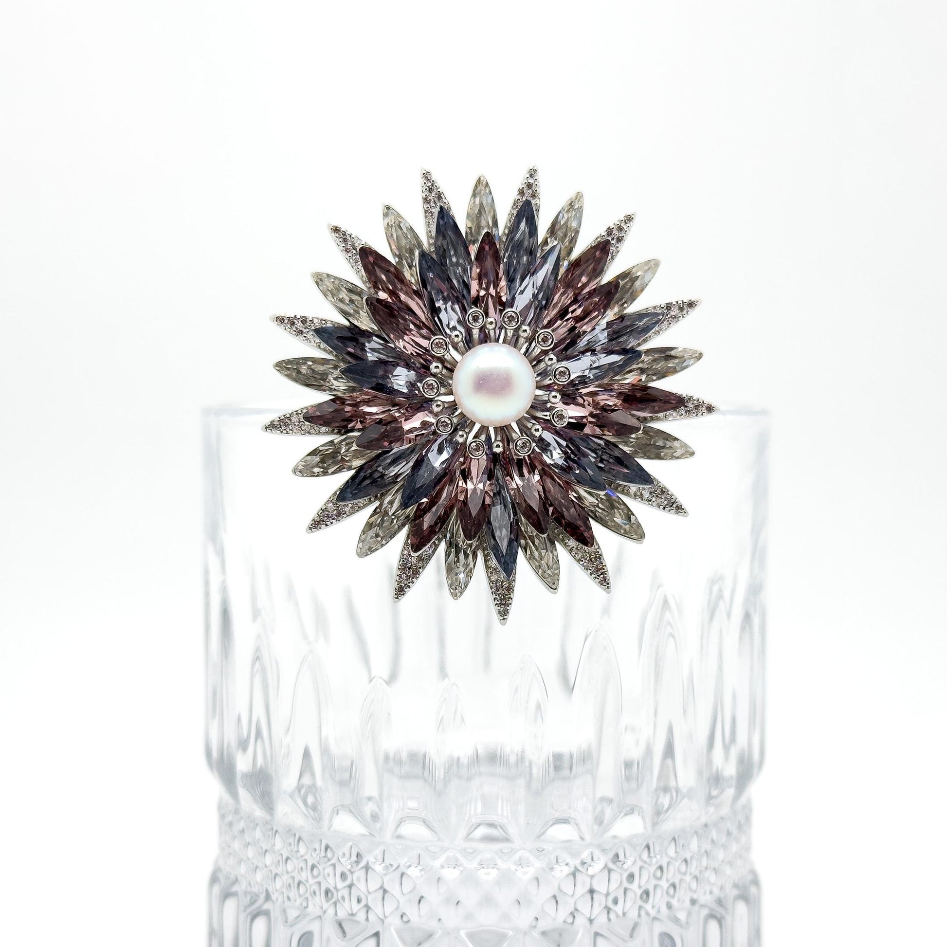 French Retro Crystal Flower Brooch with Austrian Crystal Accents
