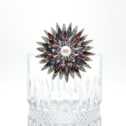 French Retro Crystal Flower Brooch with Austrian Crystal Accents