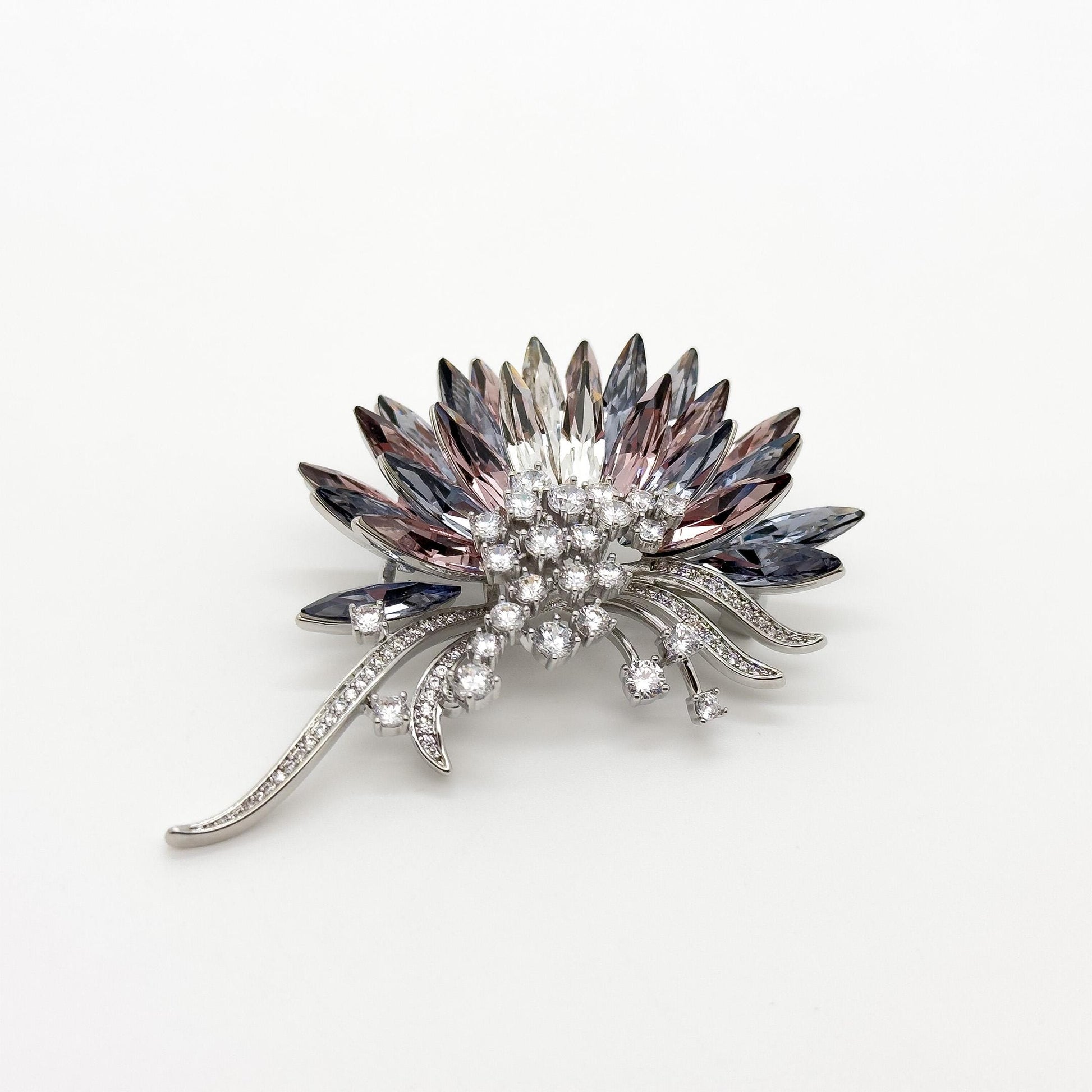 French Retro Crystal Flower Brooch with Austrian Crystal Accents