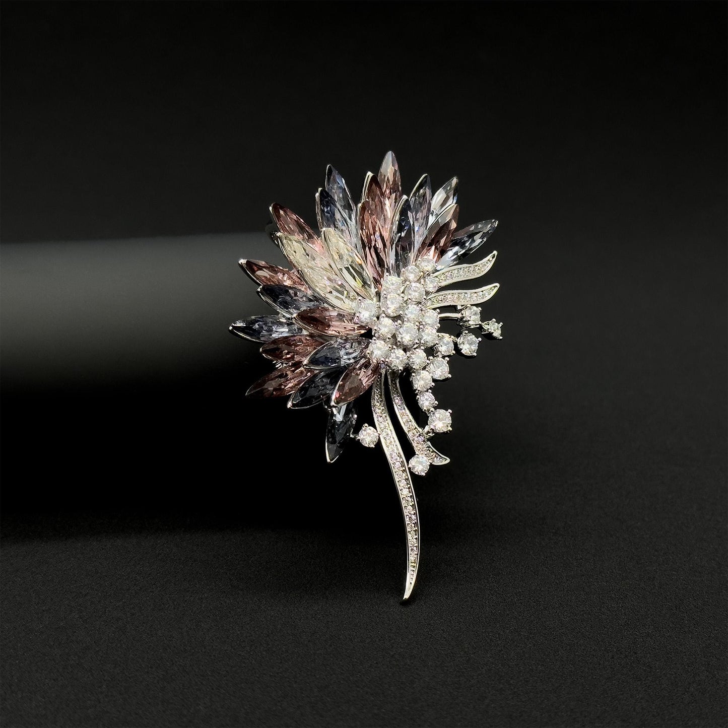 French Retro Crystal Flower Brooch with Austrian Crystal Accents