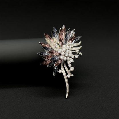 French Retro Crystal Flower Brooch with Austrian Crystal Accents